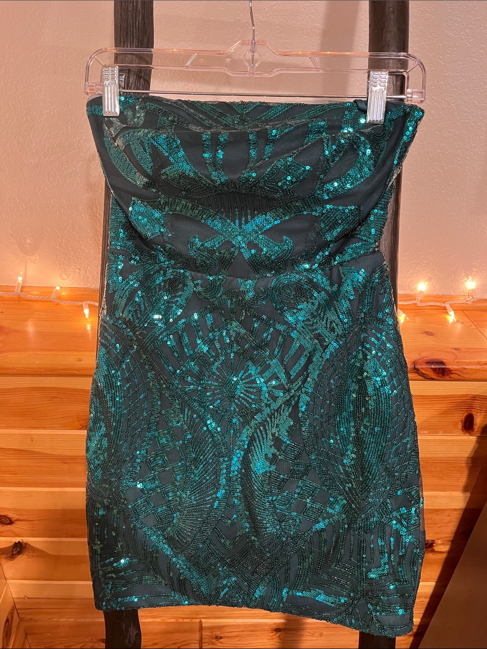 Homecoming dress Strapless Emerald Sequin Bodycon Dress